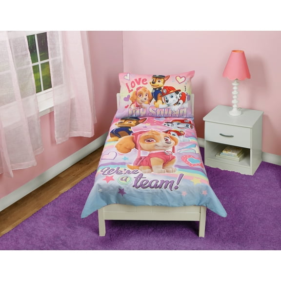 PAW Patrol 4-Piece "We Are a Team" Skye Toddler Bedding Set, Pink, Girl