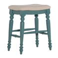 thumbnail image 2 of Linon Marino Backless Wood Counter Stool, 25" Seat Height, Blue Finish with Beige Fabric, 2 of 6