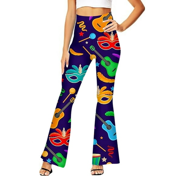 TJAZFJPA Baggy Sweatpants for Women Womens Mardi Bell Bottoms Purple Green Yellow High Waist Flare Pants（3） Womens Slacks Casual Summer Women's Pants Elastic Waist Fleece