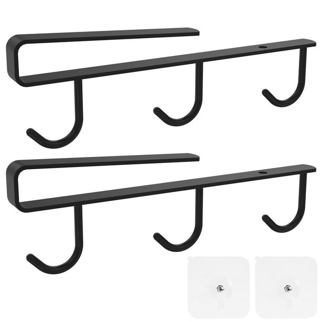 2Pcs Mug Rack 3 Hooks 304 Stainless Steel Cup Display Hanging Organizer No Drilling Tea Cup Hanger(Black)