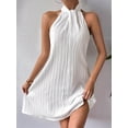 thumbnail image 5 of Women'S Pearl Beaded Halter Twist Sleeveless Pleats Dress A Line Short Dress White XS, 5 of 9