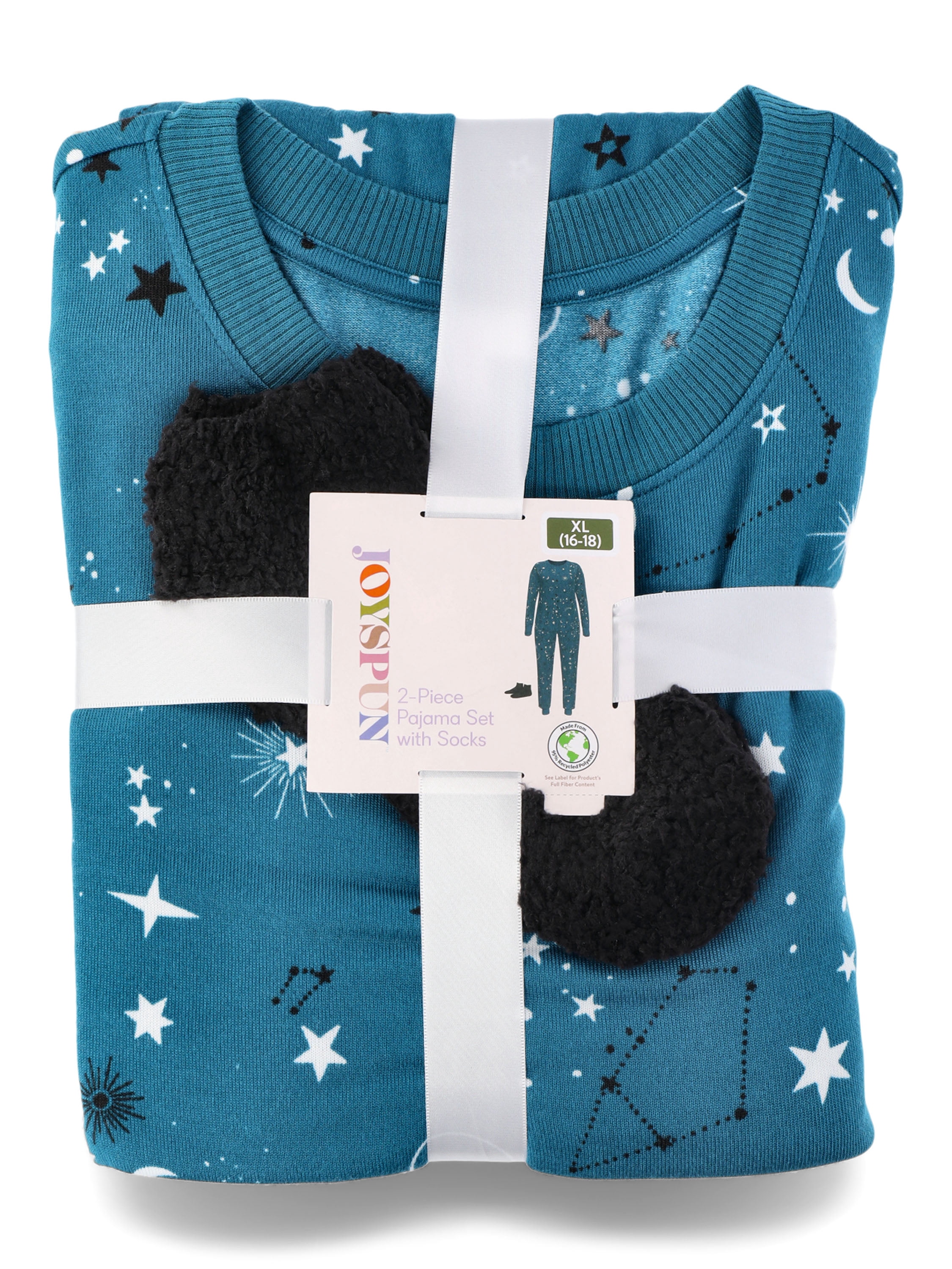 Joyspun Women's Pajama Top, Joggers and Socks Pajama Gift Set, 3-Piece, Sizes S-3X