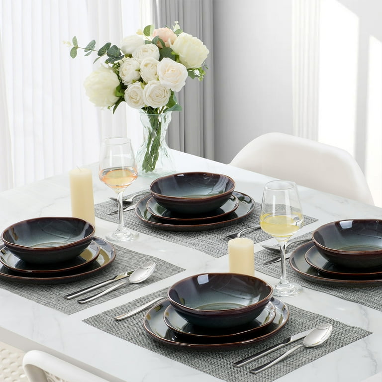 Vesteel Dinnerware Set for 4, 12 Pieces Stoneware Plates and Bowls