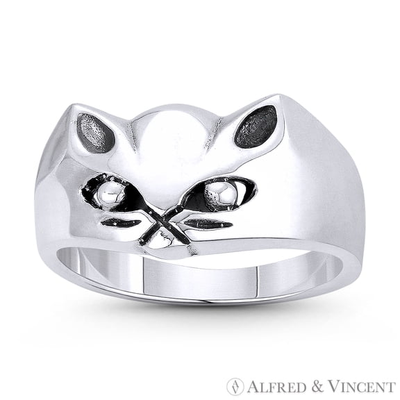 Cat Spirit Animal Charm Independence Totem Right-Hand Ring in Oxidized .925 Sterling Silver