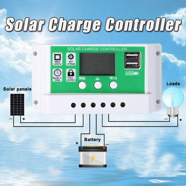 Contrôleur de Charge Solaire 12V24V 50A PWM Panneau Solaire Régulateur  Intelligent avec Double Port USB Affichage LCD, 50A