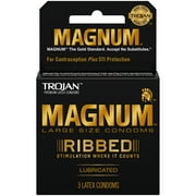 TROJAN MAGNUM Ribbed Large Size Condoms, 3 Count