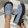 thumbnail image 6 of Xfvqtps Womens Denim Loafers Rhinestone Decor Slip on Shoes Chunky Sole Casual Comfort Fashion Footwear Light Blue, 6 of 6