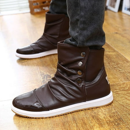 Men's High Top Casual Shoes Leather Slip on Ankle Boots