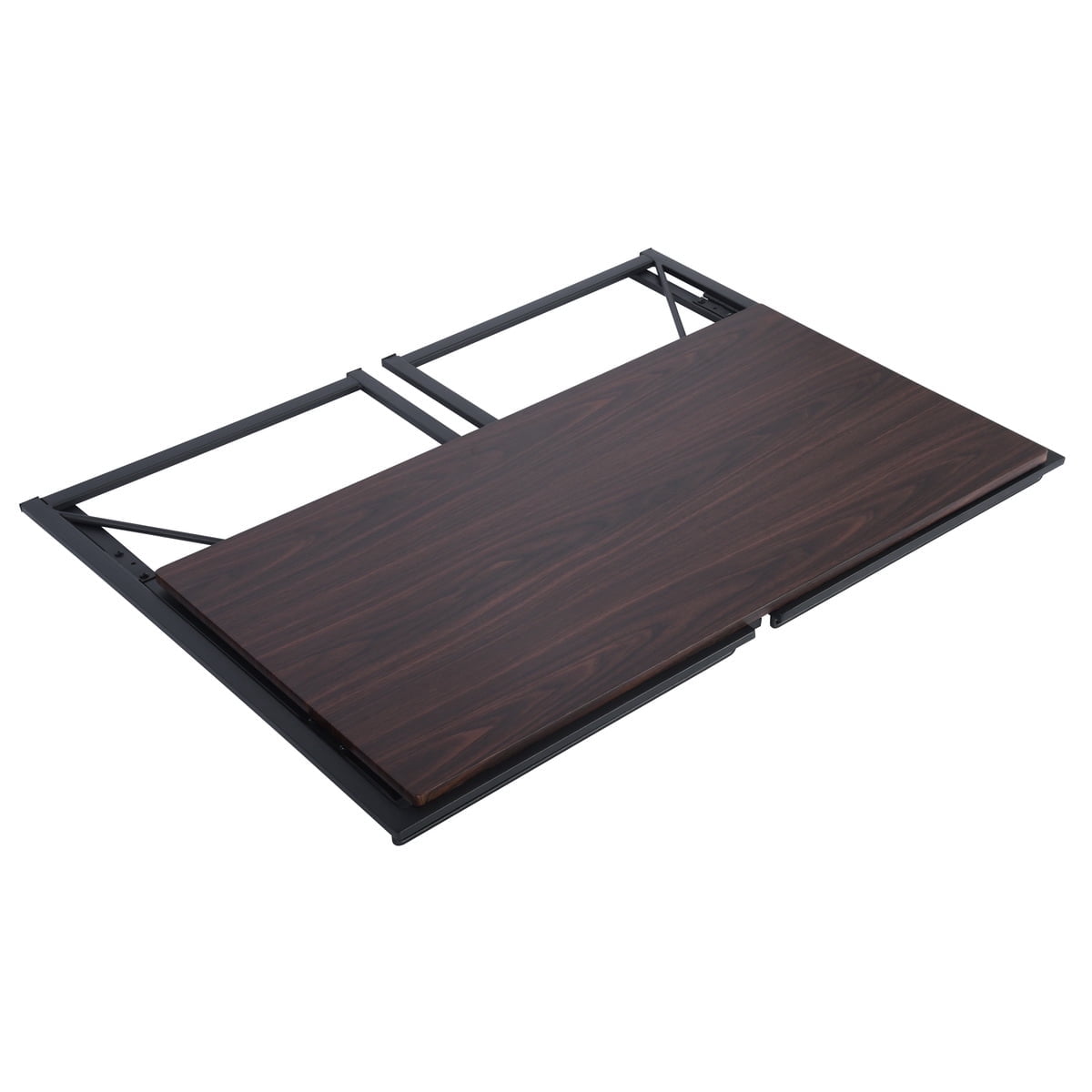 Homy Casa 39.4" Folding Table, Dark Walnut Wood Tabletop with Black Metal Frame for Small Spaces