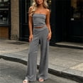 thumbnail image 2 of Womens Striped 2 Piece Sets Summer Strapless Crop Tube Tops Wide Leg Pants Matching Lounge Set Vacation Outfits Black XL(XL), 2 of 6