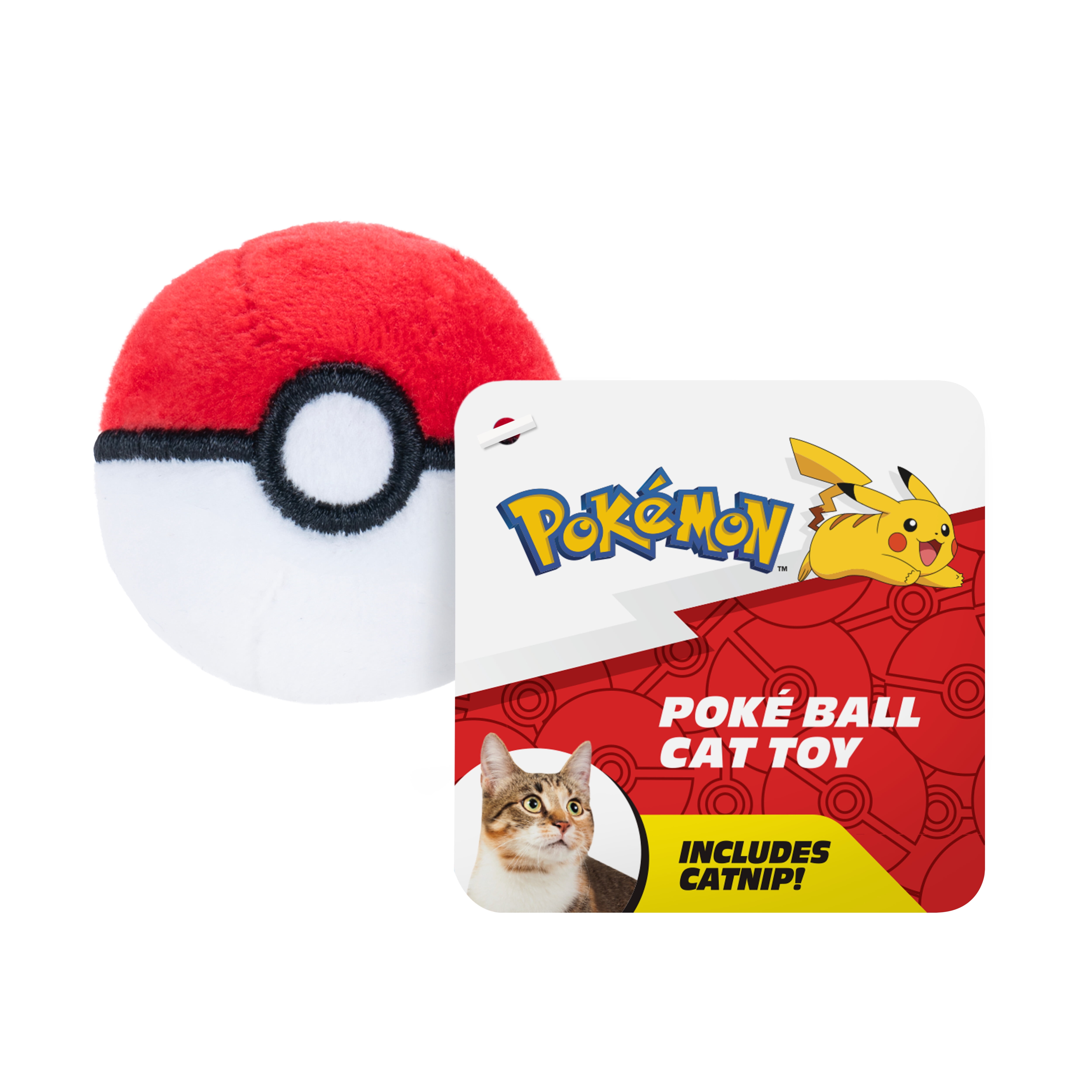 Pokemon 2 inch Red and White Poké Ball Cat Plush - Plush Ball with Catnip