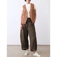 thumbnail image 3 of Pantalones capri holgados de lino para mujer, estilo casual, color café, talla M, 3 of 4