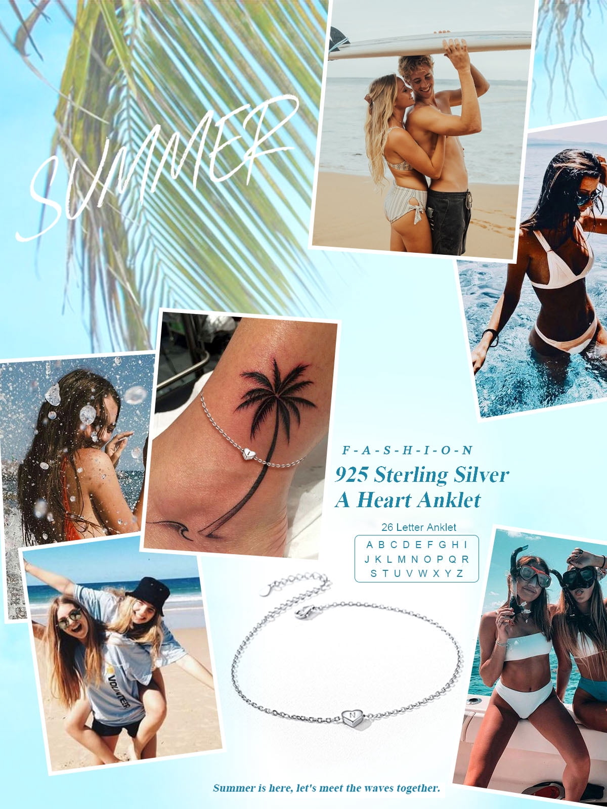 Silvora Sterling Silver Initial Ankle Bracelets for Women Waterproof Dainty Heart Anklet Letter A Summer Beach Foot Jewelry Gifts for Daughter Mom Birthday Mothers Day
