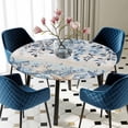 thumbnail image 5 of Elastic Fitted Round Tablecloth, Blue Coastal Starfish Waterproof Stretch Table Cover for 36"-44" Tables, Beach Nautical Shell Eucalyptus Vintage Washable Outdoor Tablecloths for Patio, Picnic, 5 of 9