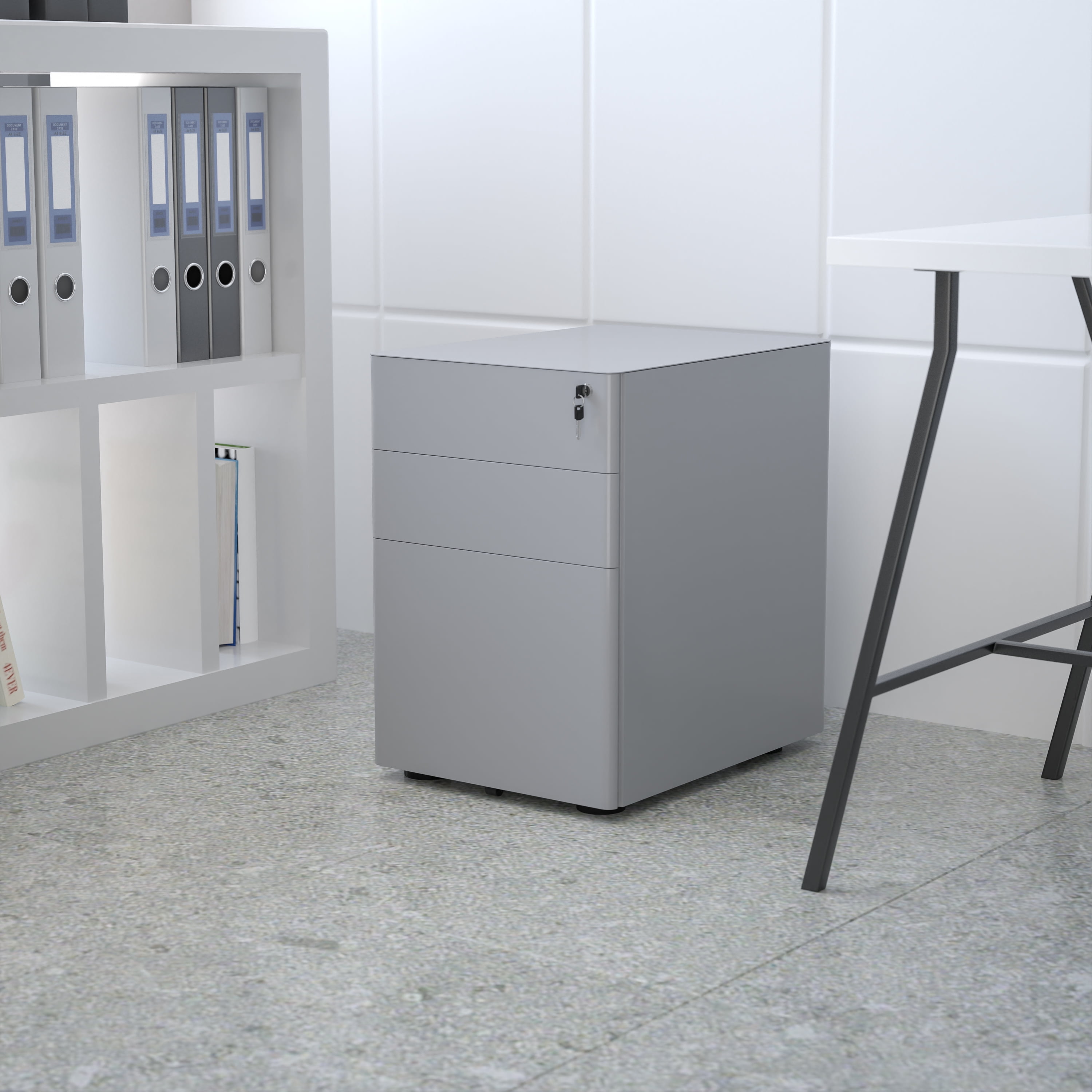 Flash Furniture Warner Modern 3-Drawer Mobile Locking Filing Cabinet with Anti-Tilt Mechanism and Hanging Drawer for Legal & Letter Files, Gray