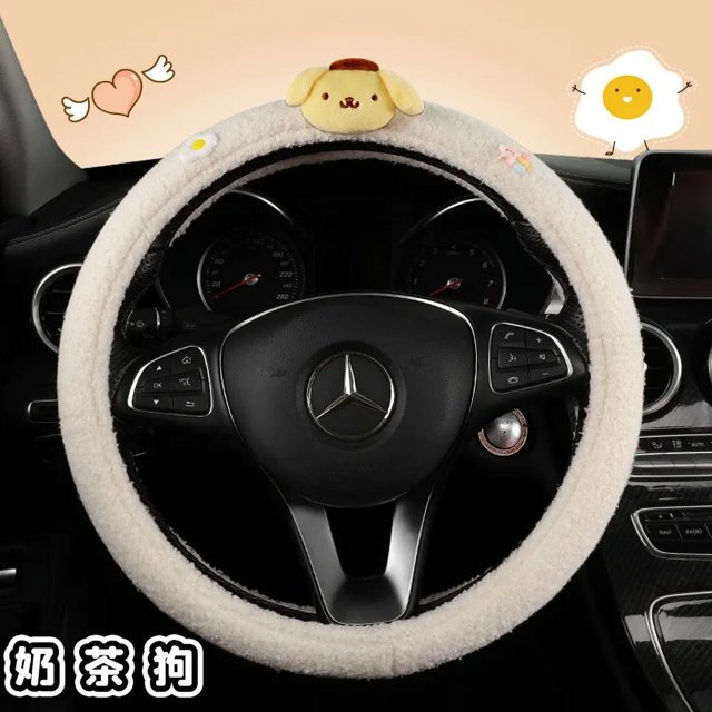 Sanrioed My Melody Cinnamoroll Kuromi-cojín de asiento de coche de dibujos animados, almohada, funda para volante, suministros para automóviles Kawaii, juego de tres piezas