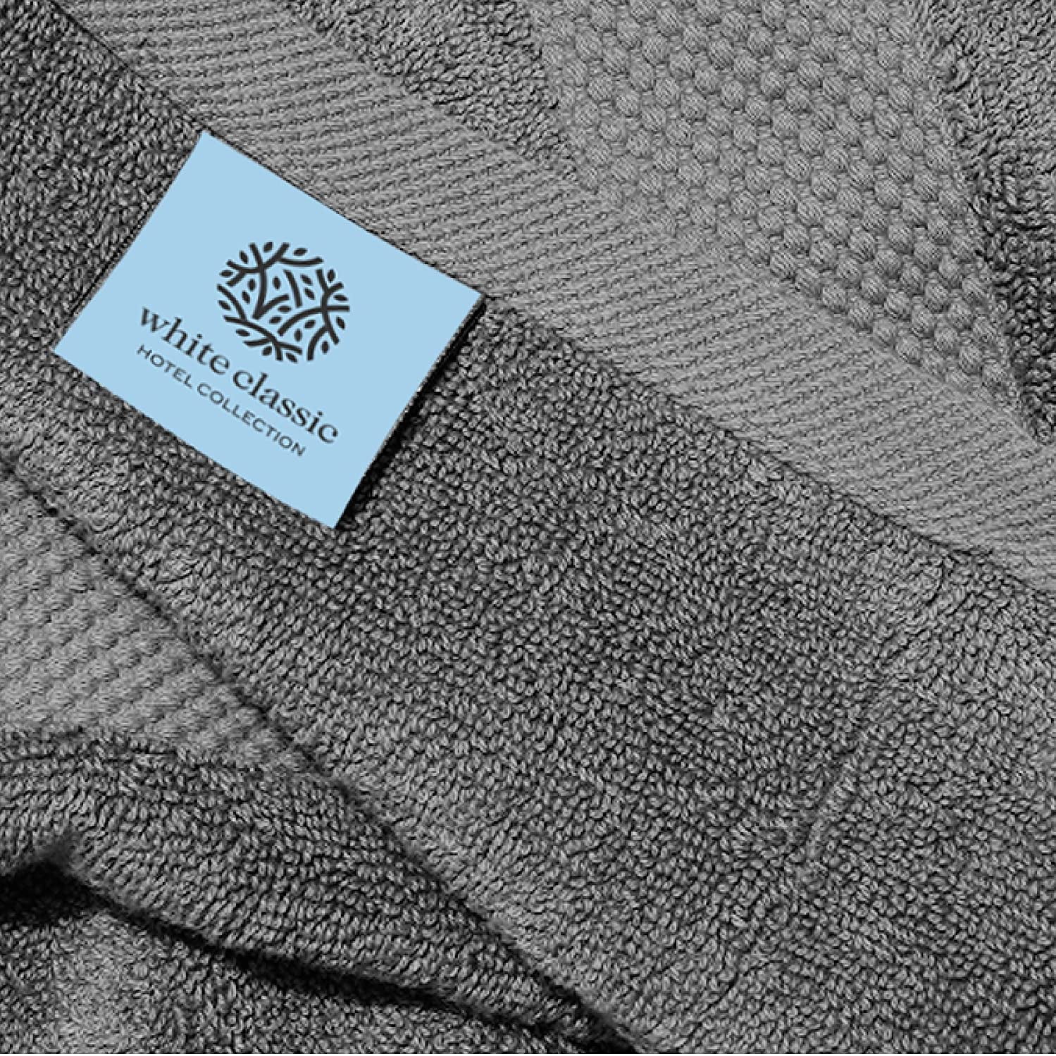 White Classic Hotel Collection Luxury Soft Cotton Hand Towels, Dark Gray, 16 x 30, 6 Pack