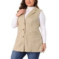 thumbnail image 5 of Agnes Orinda Women's Plus Size Vest Jacket Notch Lapel Casual Utility Sleeveless Suede Jacket 2X Khaki, 5 of 7