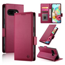 For Google Pixel 9a Wallet Case Flip Card Holder,PU Leather Side Buckle Magnetic Frosted Women Men Cover,Wine Red,For Pixel 9a