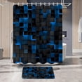 thumbnail image 4 of 4Pcs Blue Shower Curtain Set 3D Cubes Bathroom Sets Modern Shower Curtain Set for Bathroom Sets with Rugs Black and Blue Shower Curtain with 12 Hooks, 4 of 6