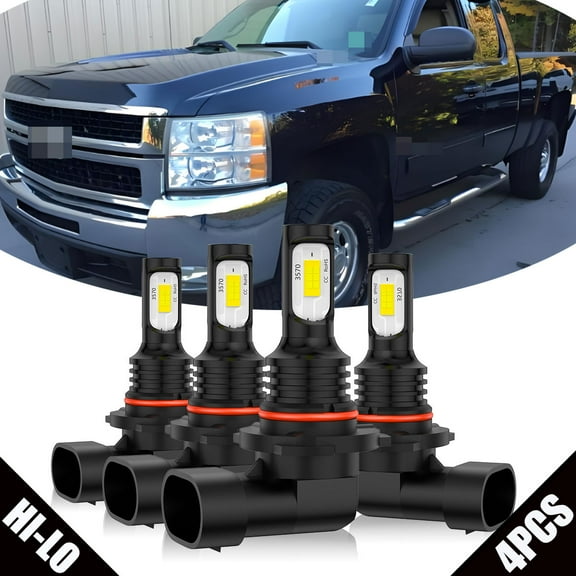 LED Headlight 9005/HB3 9006/HB4 High Low Beam For Chevy Silverado 2500 HD Classic 2007, Pack Of 4 300% Super White Bright Bulbs, 6000K, Canbus Ready Easy Install, Plug-N-Play, Halogen Replacement