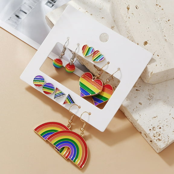 rygai 6 Pairs Pendant Earrings Enamel Rainbow Dangle Earrings Set for Women Men Alloy Charms Perfect for Parades Parties Everyday Fashion,Multicolor