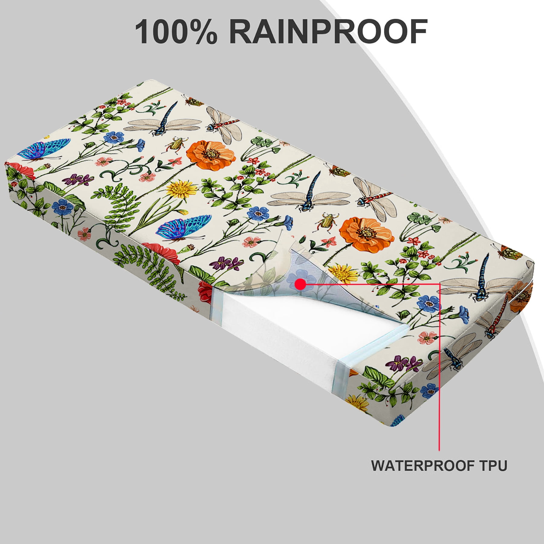All Smiles Outdoor Bench Cushion with Ties 42 x 18 inch Waterproof Patio Furniture for Porch Swing Chair Loveseat Yard Garden Deck