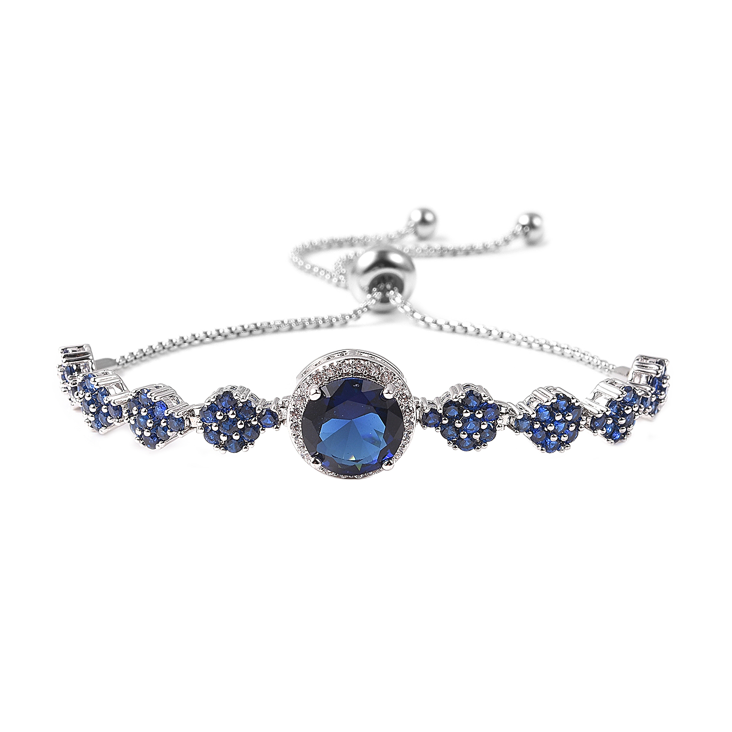 Shop LC Women Blue Sapphire White Cubic Zirconia Bolo Bracelet for Ct 3