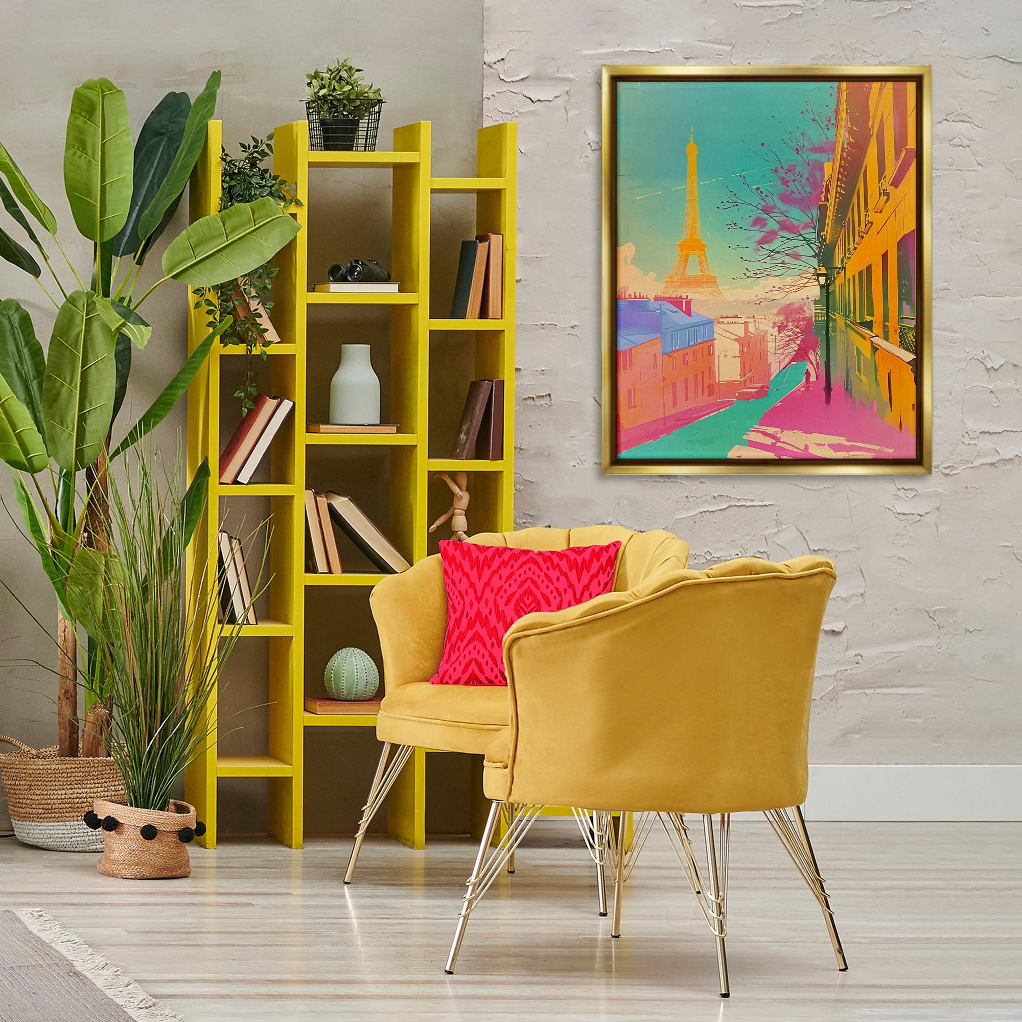 Stupell Industries Abstract Paris Tower Town & City Painting Gold Floater Framed Art Print Wall Art, 25 x 31