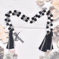 thumbnail image 3 of Cheers.US Black&White Plaid Wood Bead Garland with Tassel Rustic Farmhouse Tiered Tray Decorations Country Rustic Wall Hanging Decor Natural Wood Bead Decoration for Home Festival, 3 of 7