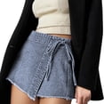thumbnail image 2 of Shorts for Women Tie Up Side Wrap Skirt Style High Waist Denim Skort Shorts, 2 of 4