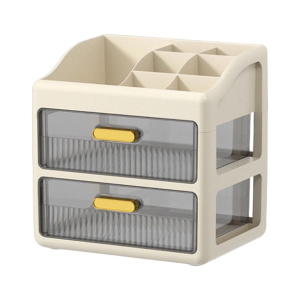 Organizador de escritorio, almacenamiento de escritorio, organizador de cuidado de la piel, caja de almacenamiento de cosméticos para mesa Marrón cremoso de 2 niveles