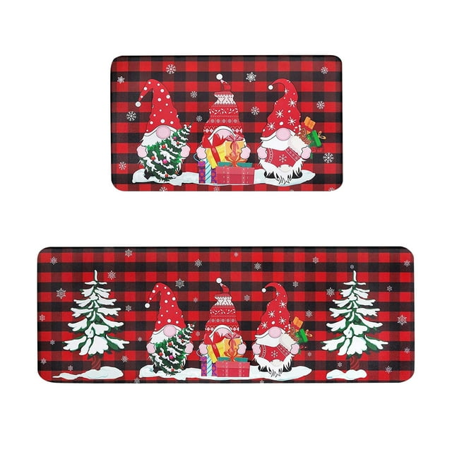 Birdeem 2 Pcs Christmas Kitchen Rugs and Mats for Floor Non-Slip Backing Mat Merry Christmas Kitchen Decor Kitchen Rug Sets Xmas Decor (16X24In+16X48In)