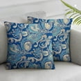 thumbnail image 2 of Heduofu Paisley Throw Pillow Cushion Cover, Inspired Floral Fashion Boho Art Illustration Print, Decorative Square Accent Pillow Case, 18" X 18", Teal Navy White, 2 of 6