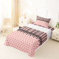 thumbnail image 3 of Castle Fairy Retro Lace Trim Stripe Twin Sheets 3pcs,Minimalism Heart Grid Bedding,Pink Black,1 Flat Sheet, 1 Fitted Sheet and 1 Pillowcase, 3 of 7