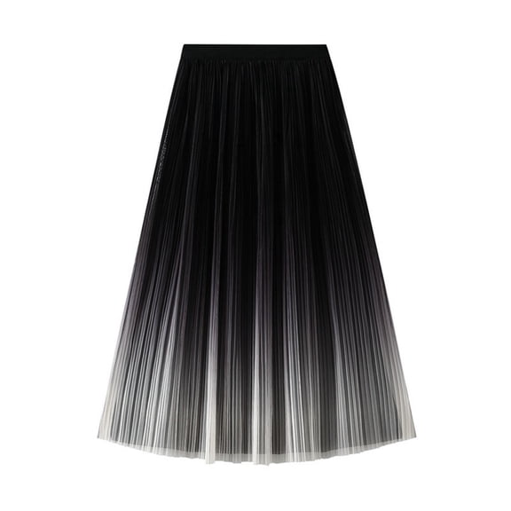 Women's Tennis Skirts Summer Elegant Flowing Skirt with Pleated Gradient Color Long Skirt Featuring Side Slit for Casual Wear Comfortable Stretchy Black One Size