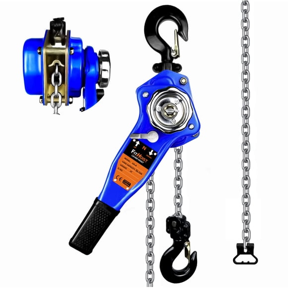 Polipasto de cadena de palanca FITHOIST, capacidad de 1650 libras, polipasto manual con extractor de cadena de trinquete de 5 pies con 2 ganchos para operaciones al aire libre y sin energía (1650 libr