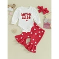 thumbnail image 2 of Suealasg Newborn Girls 3Pcs Valentine's Day Outfit Baby Girls Clothes Set Long Sleeve Letters Print Romper +Heart Print Flared Pants +Headband 3M 6M 12M 18M Infant Girls Spring Clothing, 2 of 9