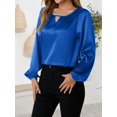 thumbnail image 5 of Women'S Satin Casual Long Sleeve Shirt, Elegant Business Work Top, Formal Autumn Outfit for the Office Blue M, 5 of 10