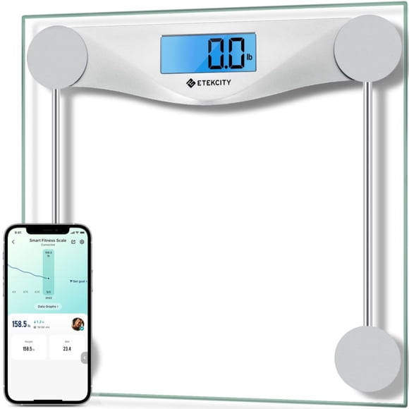 Etekcity Balance de Salle de Bain pour le Poids Corporel et l'IMC, Balance Numérique Bluetooth Améliorée, Grand Écran Rétroéclairé LCD Bleu, Mesures de Haute Précision, 400