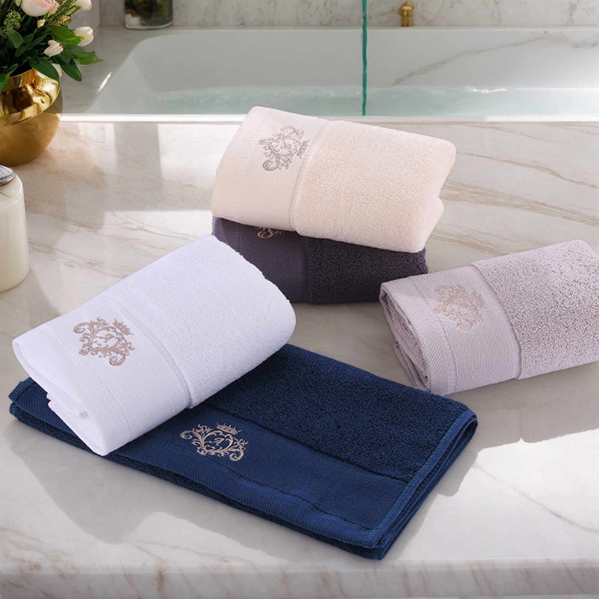 Unique Bargains 2 Packs Cotton Hand Towel Set Soft Towels Beige 13" x 30"