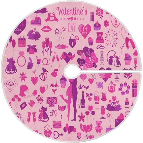 FMSHPON Valentine's Day Mother's Day Red Heart Love Xmas Christmas Tree Skirt Stand Mat for Holiday Party Decoration Indoor Outdoor 36 inches