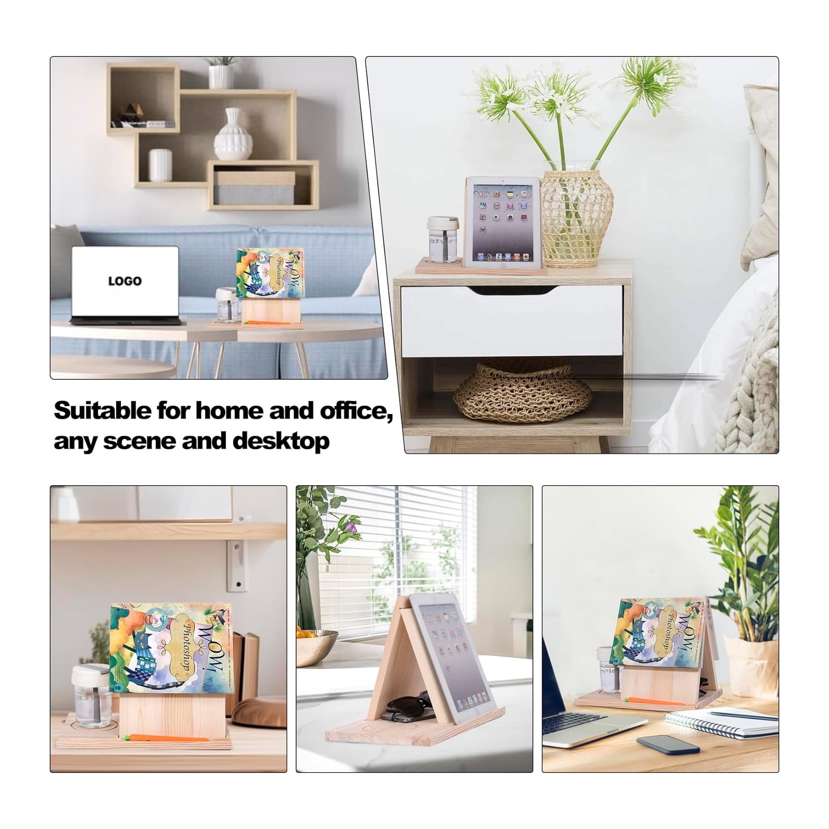 TUOOWO Rustic Triangle Book Stand, Wood Reading Valet, Book Rest Stand Nightstand Book Holder with Cup, Glasses, iPad & Pen Holder for Office Desk Library Table Centerpiece Decor and Book Lover
