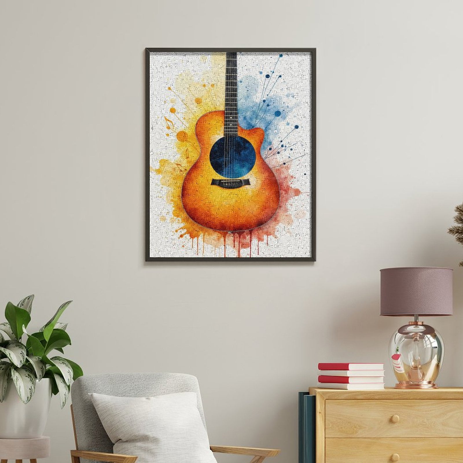 Paint By Numbers Kit for Adults Beginner - DIY Colorful Guitar Art Splash Canvas Painting Kits for Adults, Frameless Paint By Number for Adults for Home Wall Decor 16x20 Inch
