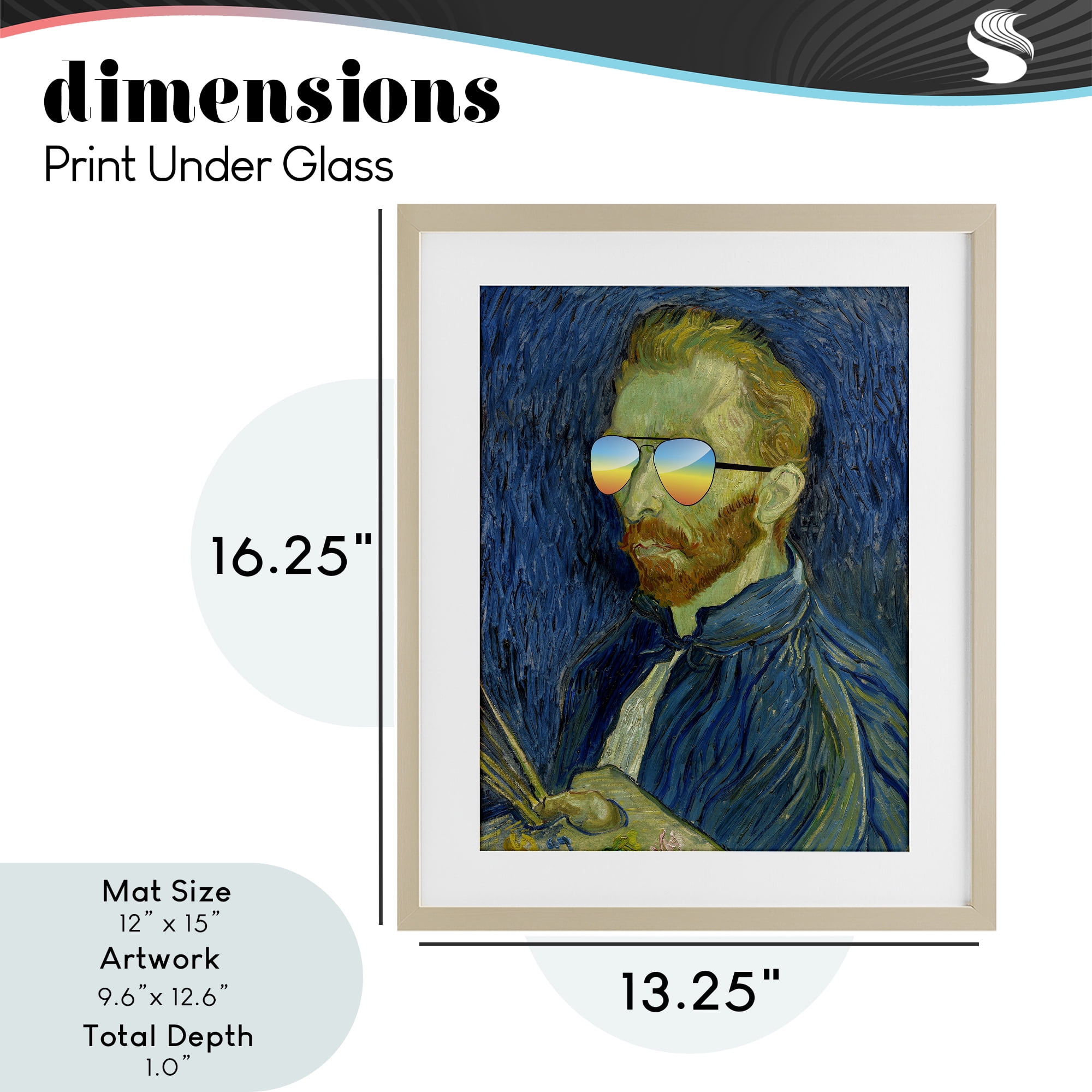 Funny Van Gogh Sunglasses Birch Framed Print Under Glass, design by Masters Redux