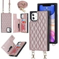 thumbnail image 2 of Crossbody Wallet Case for iPhone 11 with Card Slot Holder,Magnetic Flip Folio Purse,PU Leather with Detachable Lanyard Strap Lattice Pattern Travel Case 6.1" (Rosegold), 2 of 14