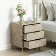 thumbnail image 3 of Eumyviv Wood 3 Drawer Nightstand, Herringbone Beside Table Farmhouse Side Table for Bedroom Living Room, Natural Oak H0099, 3 of 10