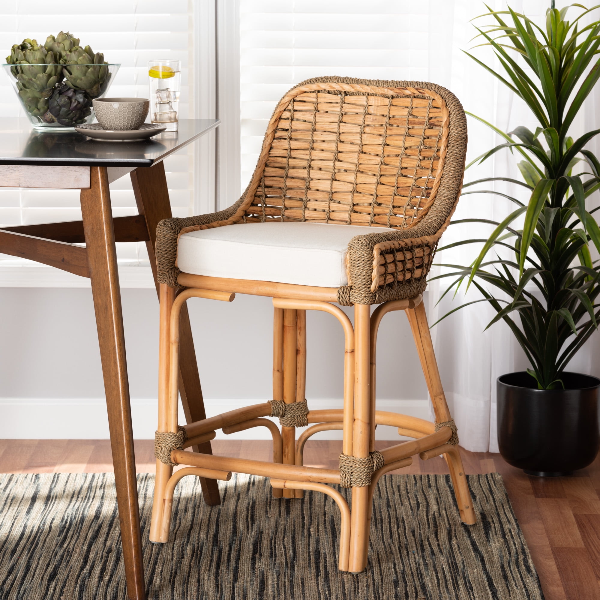 Baxton Studio Kyle Modern Bohemian Natural Brown Woven Rattan Counter