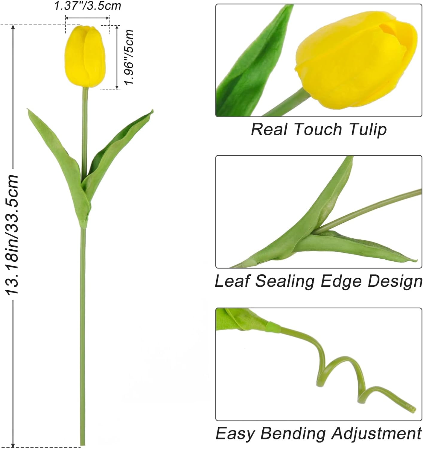 Tulips Artificial Flowers 20 Pcs Yellow Fake Tulip Stems Real Touch PU Tulips for Easter Spring Wedding Bouquet Home Centerpiece Floral Arrangement Table Décor
