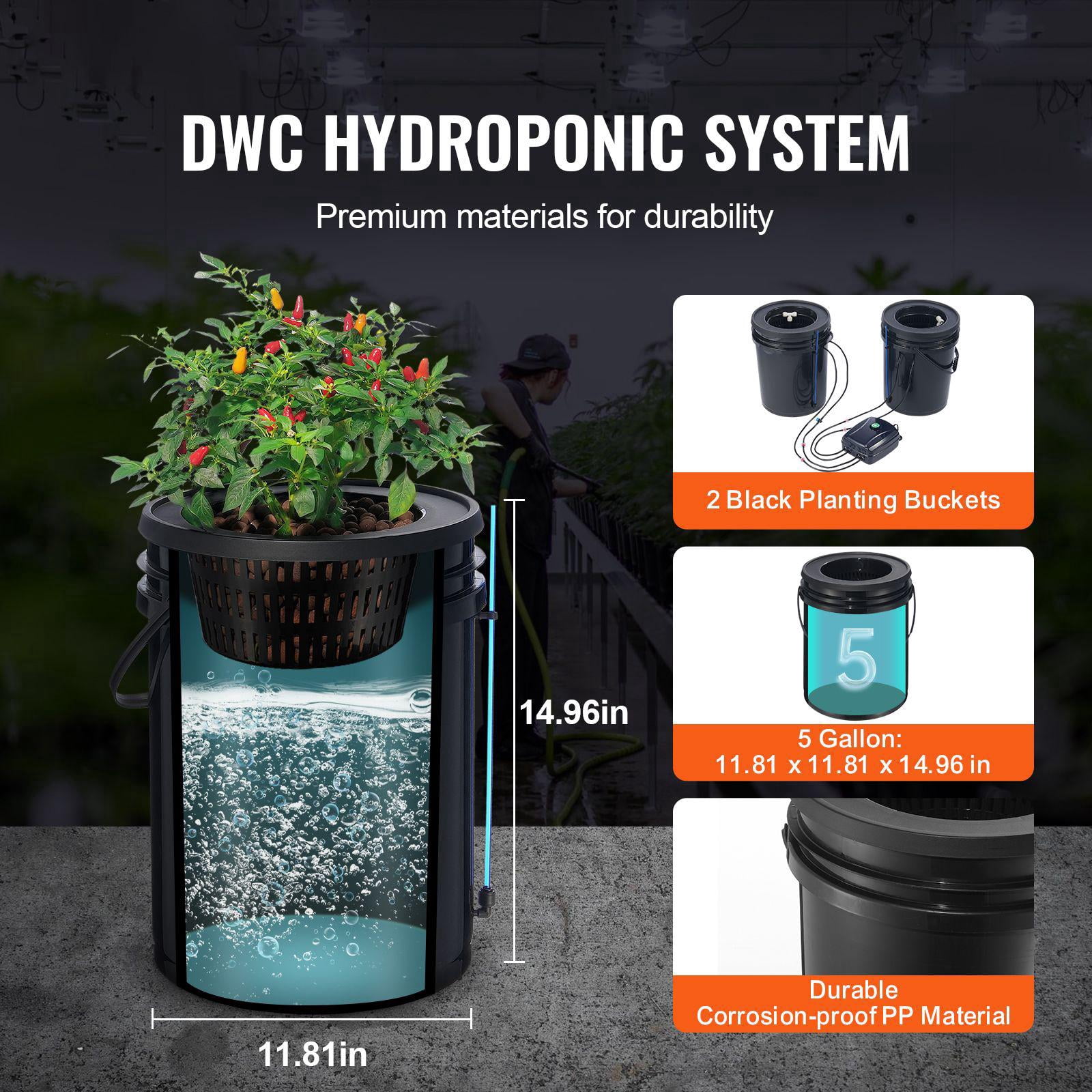 DWC Hydroponic System 5 Gallon Deep Water Double Tank with Top Drip Irrigation Kit Air Pump Air Stone Water Level Indicator for Leafy Green Vegetables